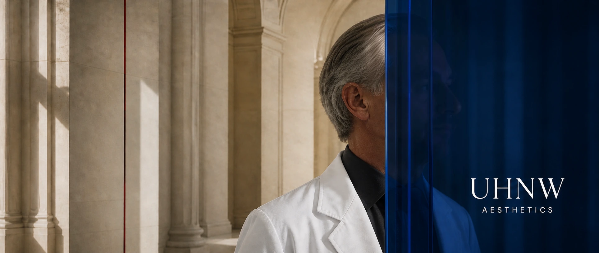 Représentation anonymisée d’un professeur en blouse médicale blanche ; l’identité est protégée.