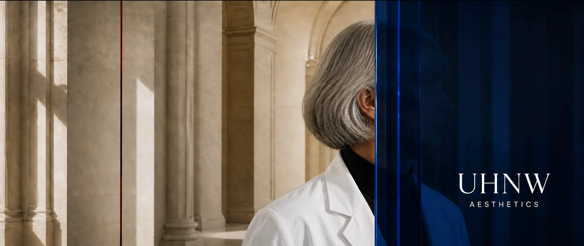 Représentation anonymisée d’un professeur en blouse médicale blanche ; l’identité est protégée.