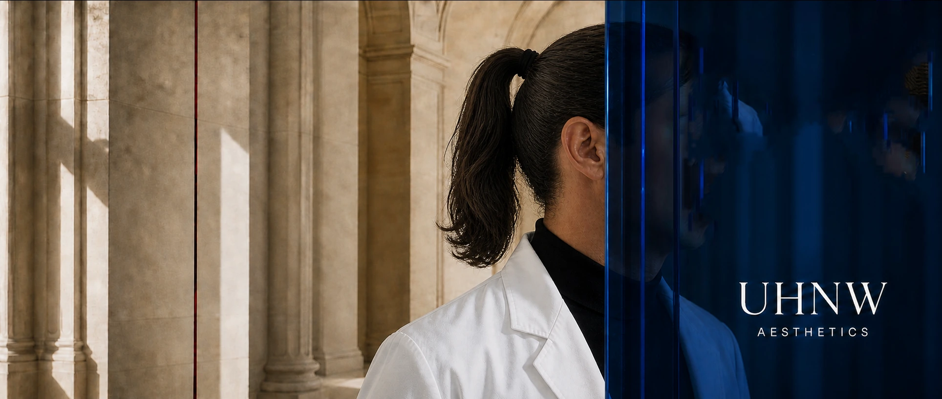 Représentation anonymisée d’un professeur en blouse médicale blanche ; l’identité est protégée.