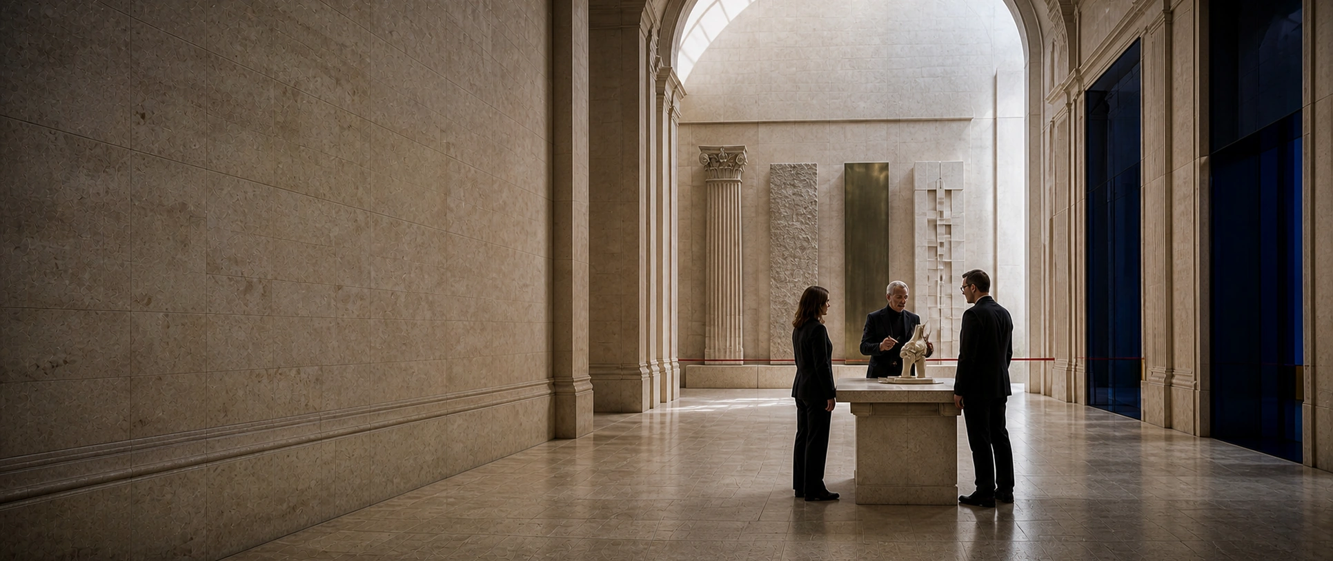 Three people reviewing a medical model within an institutional knowledge architecture