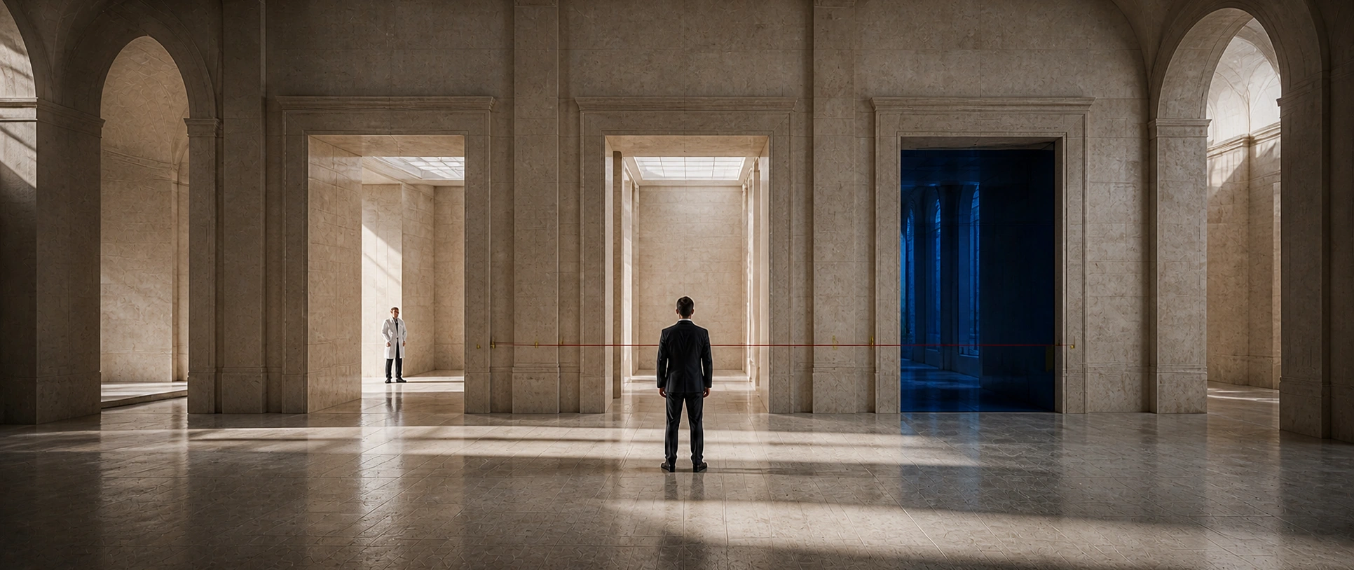 A Principal before clearly separated institutional and medical spaces