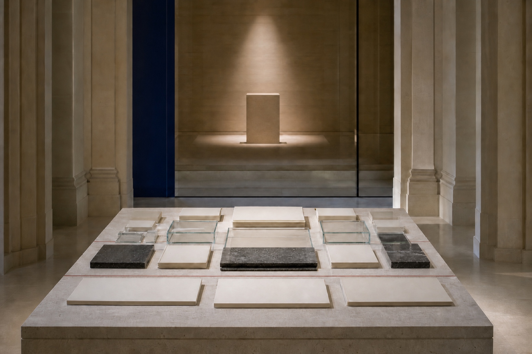 An ordered evidence room with reviewable records and a separate empty plinth